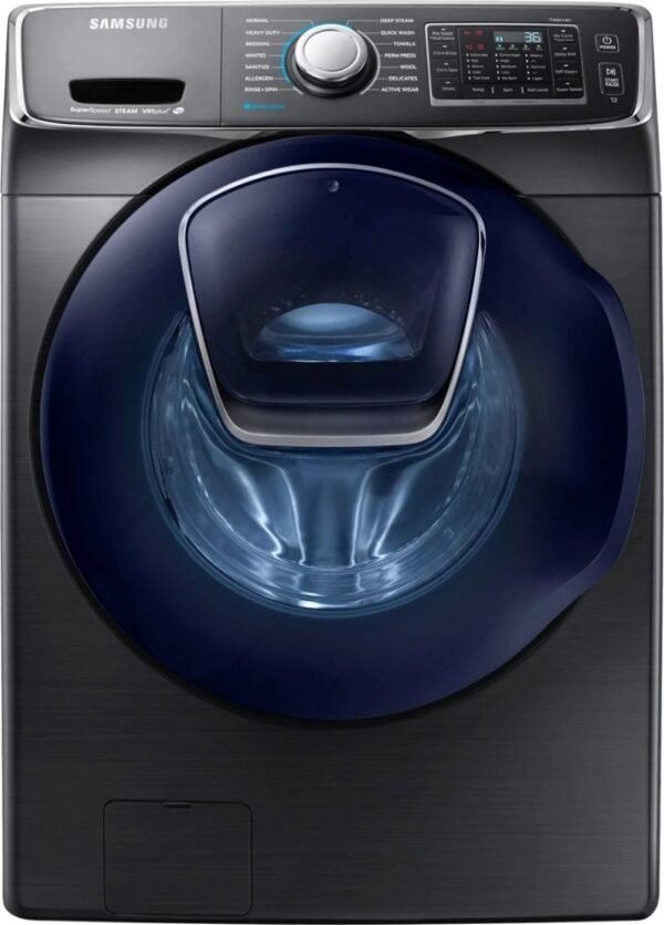 Samsung – 4.5 Cu. Ft. High Efficiency Stackable Front Load Washer with Steam and AddWash – Black stainless steel - Image 1
