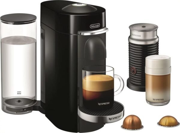 De’Longhi – Nespresso Vertuo Plus Deluxe Coffee and Espresso Maker by De’Longhi, Piano Black with Aeroccino Milk Frother – Piano Black - Image 1