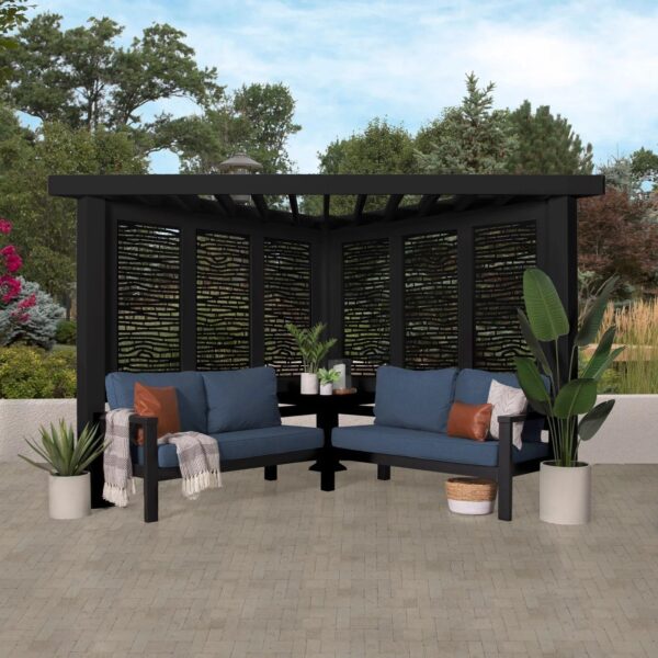 Glendale Modern Steel Cabana Pergola with Conversational Seating - Image 1